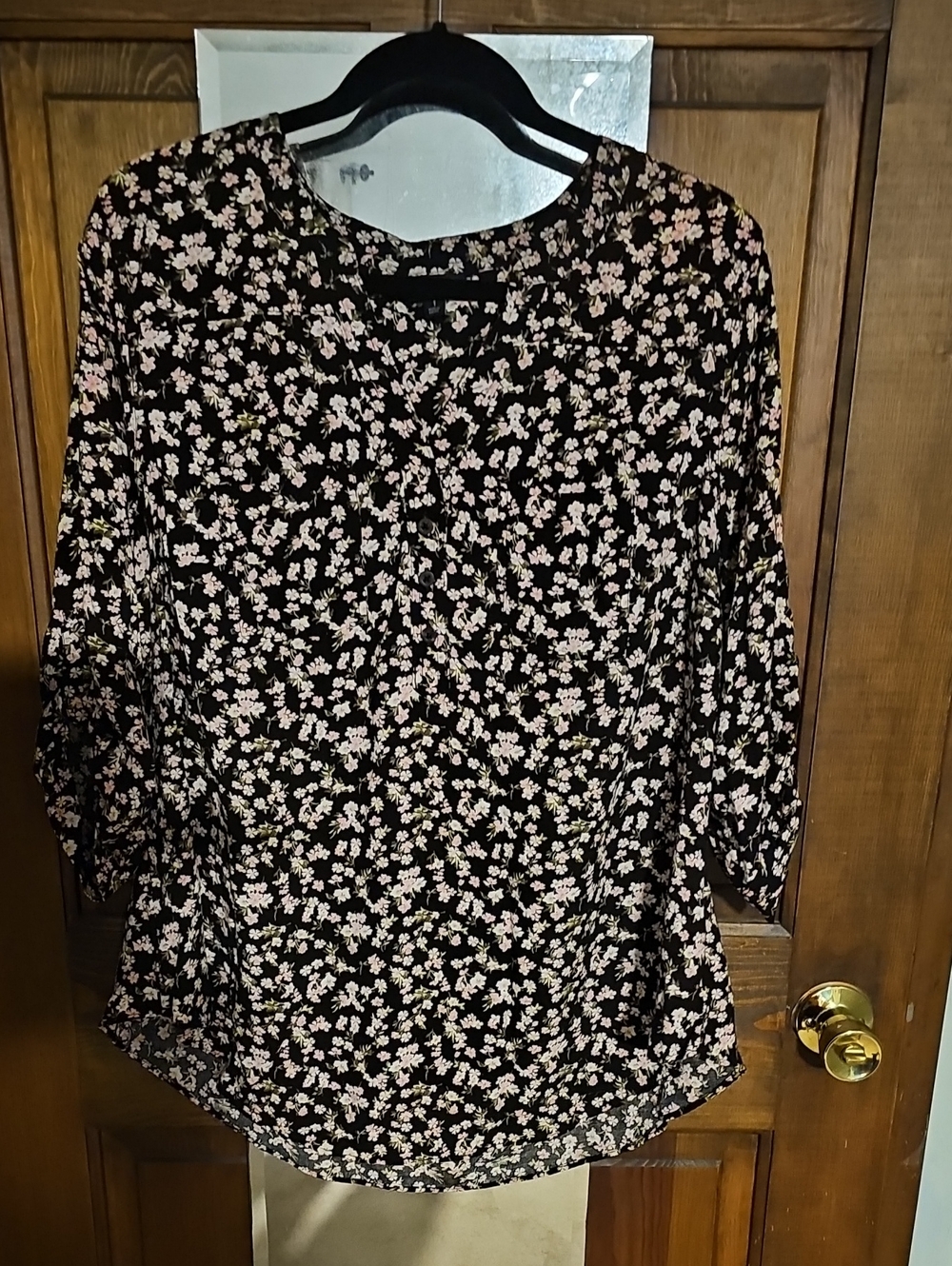 torrid Black Blouse with Pale Pink Floral Print